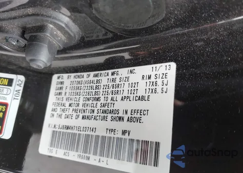 2014 Honda Cr-V Ex-L from USA, damaged, VIN 5J6RM4H71EL037143